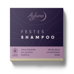 Ayluna Festes Shampoo ohne Duftstoffe bei sensibler Kopfhaut mit Bio-Shea- und Bio-Kakaobutter 60g