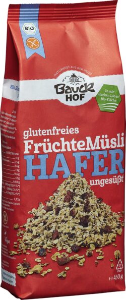 Bauckhof Hafer Müsli Früchte glutenfrei Bio 6 x 450g