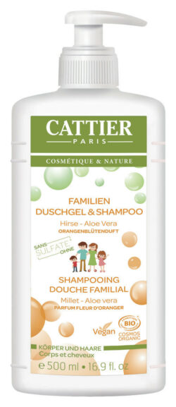 Cattier Paris Cattier Familien Duschgel & Shampoo Hirse & Aloe Vera Orangenblütenduft 500ml