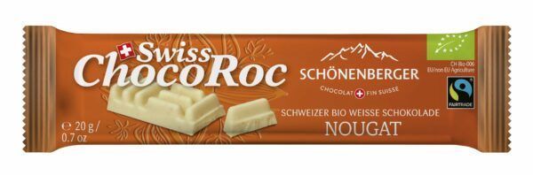 Chocolat Schönenberger Schweizer Bio weisse Schokolade, Swiss ChocoRoc Nougat 20g