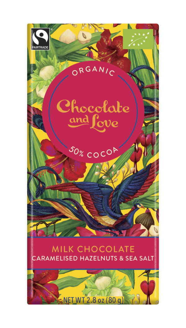Chocolate and Love Limited Milk chocolate with caramelised Hazelnut and Sea Salt 14 x 80g