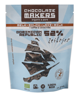 Chocolatemakers Bio Fairtrade Schokosegel dunkle Milch 52% mit Kaffee und Nibs 8 x 100g