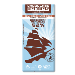 Chocolatemakers Bio Tres Hombres Tafel dunkle Milch 52% mit Kaffee und Kakaonibs 10 x 80g