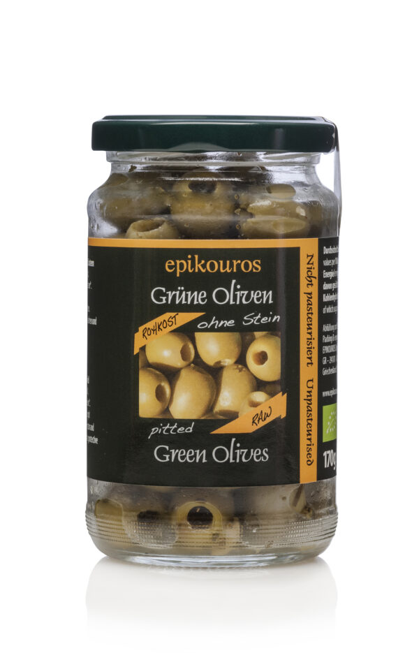 EPIKOUROS Grüne Oliven entsteint, mit Kräutern und geölt, Rohkost, nicht kühlpflichtig 6 x 170g