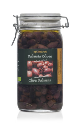 EPIKOUROS Kalamata-Oliven entsteint, in Kräuteröl, kaltverarbeitet 1,5kg