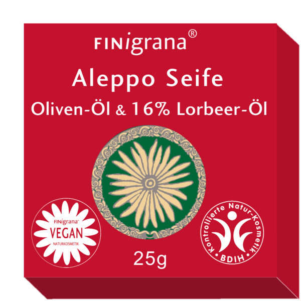 FINigrana® Naturkosmetik FINigrana Aleppo Oliven Seife mit 16% Lorbeeröl, 25g in Kartönchen 16 x 25g ***