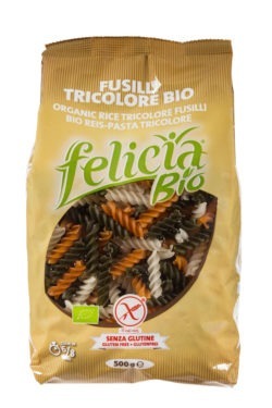 Felicia Bio Reis-Tricolore (3-farbig aus natur, Tomate, Spinat) Fusilli glutenfrei 12 x 500g