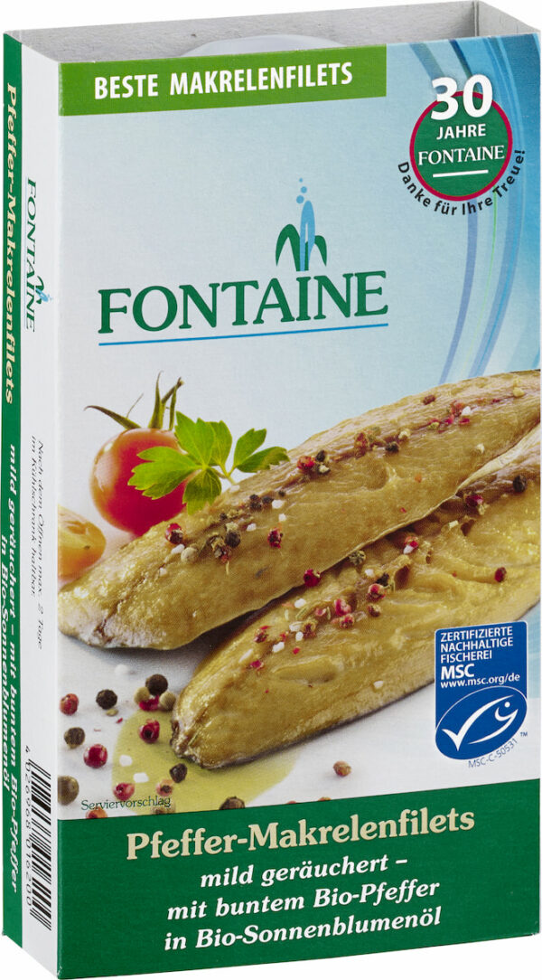 Fontaine Pfeffer-Makrelenfilets in Bio-Sonnenblumenöl 190g