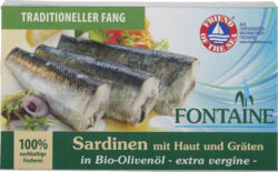Fontaine Sardinen mit Haut und Gräten in Bio-Olivenöl 10 x 120g