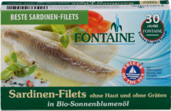 Fontaine Sardinen ohne Haut und Gräten in Bio-Sonnenblumenöl 120g