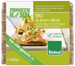 Frankenkorn Bio 4-Korn-Brot - ein Biovollkornbrot mit Roggen, Weizen, Hafer und Gerste 6 x 500g
