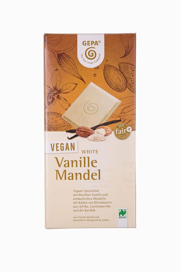 GEPA - The Fair Trade Company Bio Vegan White Vanille Mandel Kakaobutterzubereitung mit Vanille und Mandel 10 x 100g