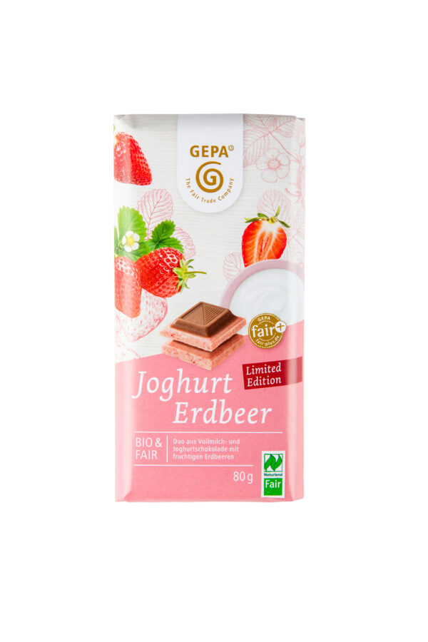 GEPA - The Fair Trade Company Bio weiße Joghurtschokolade mit Erdbeer und Vollmilchschokolade Limited Edition 10 x 80g
