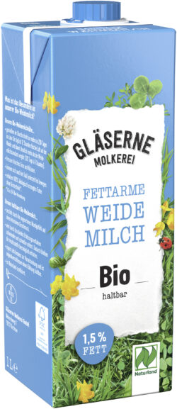 Gläserne Molkerei Bio-Weidemilch, haltbar 1,5 % Fett 12 x 1l