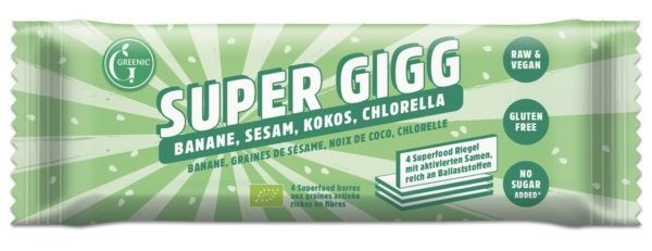 Greenic SUPER GIGG Riegel (4 Riegel): Banane-Sesam-Kokos-Chlorella 20 x 23g
