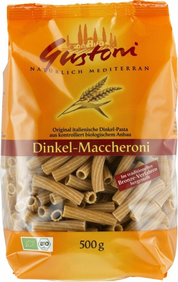 Gustoni Dinkel-Maccheroni, Original italienische Dinkel-Pasta 12 x 500g