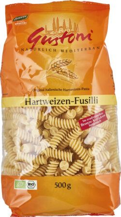 Gustoni Hartweizen-Fusilli, Original italienische Hartweizen-Pasta 12 x 500g