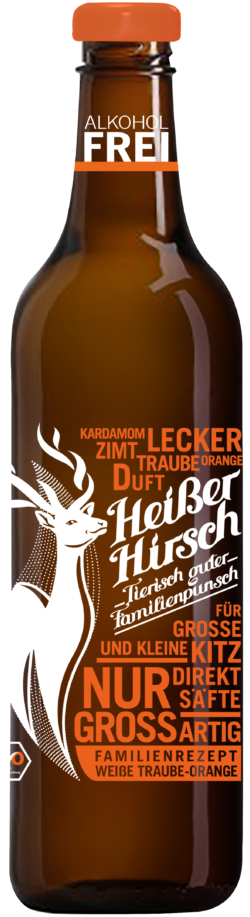 HEISSER HIRSCH - Tierisch guter Familienpunsch // Familienrezept "Weiße Traube - Orange" (Glas) 6 x 750ml