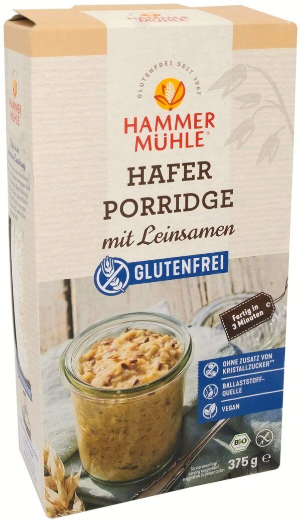 Hammermühle Bio Hafer Porridge mit Leinsamen gf 7 x 375g