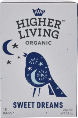 Higher Living A relaxing infusion combining lemon balm, lavender and chamomile. 4 x 22g