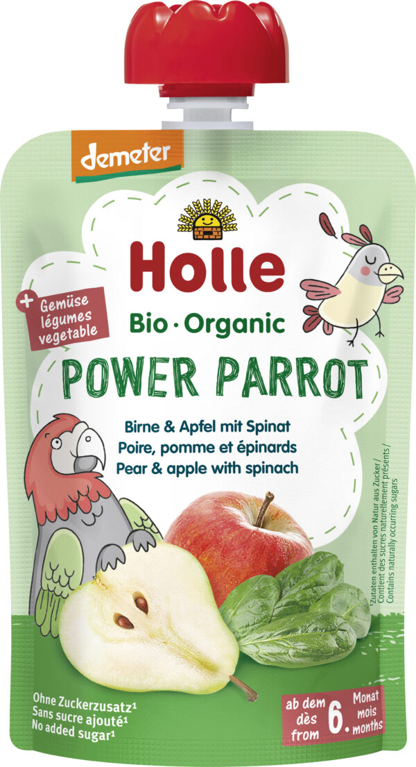 Holle  Power Parrot - Birne & Apfel mit Spinat 12 x 100g