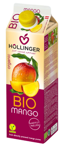 IMS Höllinger Bio Mangonektar* direkt gepresst. Fruchtsaftgehalt mind. 35%. *Aus kontrolliert biologischem Anbau. 12 x 1l