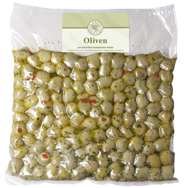 Il Cesto Griechische Oliven m. Paprika gef. mariniert 1kg
