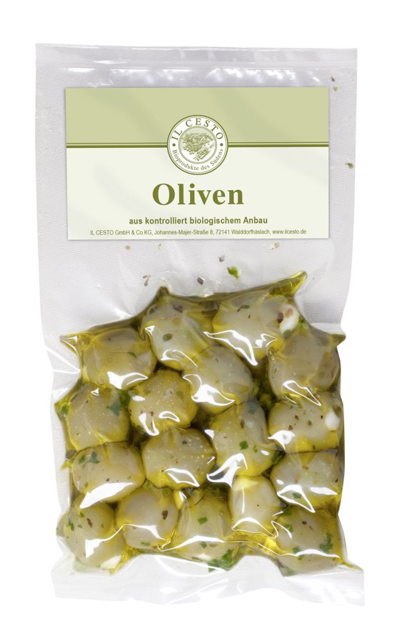 Il Cesto Griechische Oliven mit Knoblauch gefüllt mariniert 4 x 175g