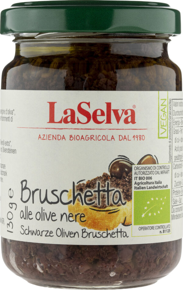 LaSelva Schwarze Oliven Bruschetta - Zubereitung aus schwarzen Oliven 130g