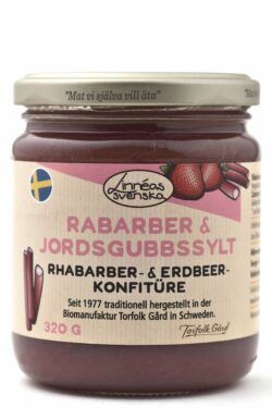 Linnéas Svenska Rabarber & Jordgubbssylt, aus Rhabarber und Erdbeeren, Rhabarber- & Erdbeer-Fruchtaufstrich, kbA 6 x 320g