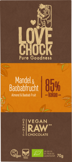 Lovechock B.V. Lovechock Tafel Mandel & Baobabfrucht 85 % 8 x 70g