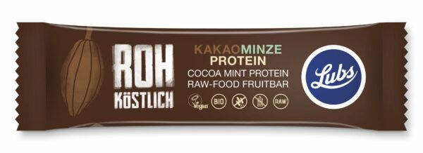 Lubs Kakao Minze Protein Fruchtriegel, Bio, glutenfrei, vegan, Rohkost 24 x 47g