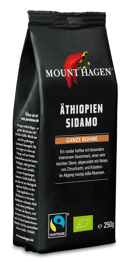 MOUNT HAGEN Bio FT Röstkaffee Äthiopien Sidamo ganze Bohne 6 x 250g