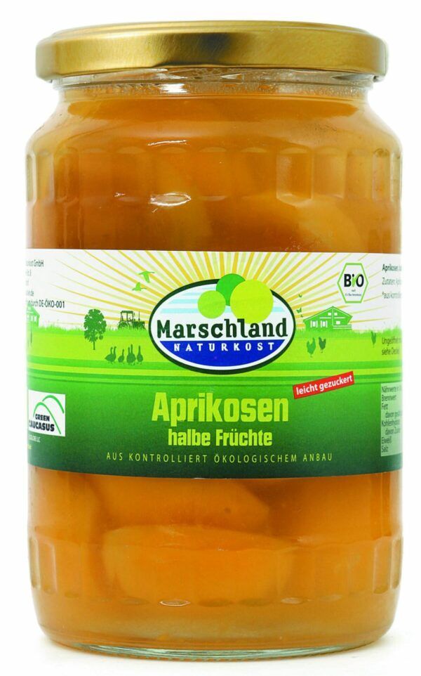 Marschland  Bio-Aprikosen, halbe Früchte 720 ml Gl. MARSCHLAND 6 x 360g