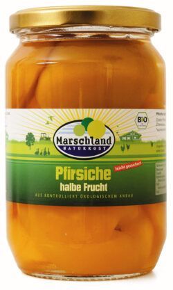 Marschland Bio-Pfirsiche, halbe Früchte 720 ml Gl. 6 x 385g
