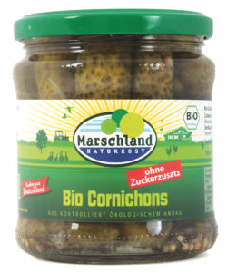 Marschland Bioland Bio-Cornichons ohne Zuckerzusatz 370 ml Gl. 6 x 190g