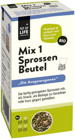 PepUpLife Sprossenbeutel Bio MIX1 - Die Lebenidigen, zum selber ziehen ohne Geräte, 4x20g 10 x 80g