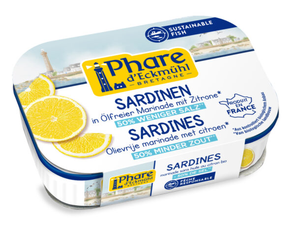 Phare d´Eckmühl Sardinen MSC in ölfreier Marinade mit Zitrone, mit reduziertem Salzgehalt 13 x 115g