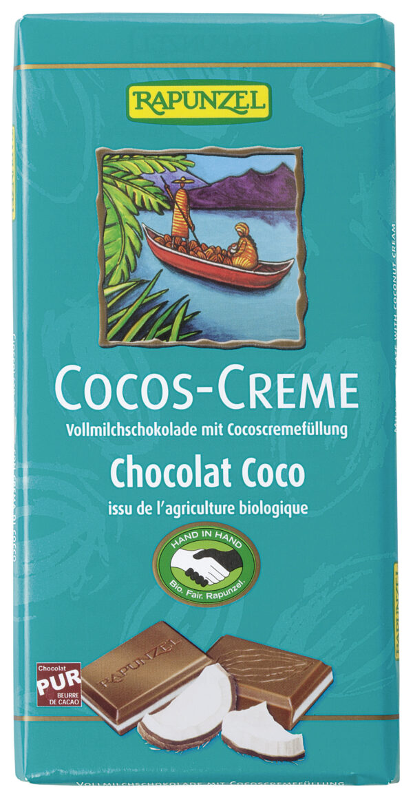 Rapunzel Vollmilch Schokolade Cocos-Creme gefüllt HIH 12 x 100g