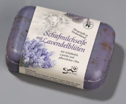 Saling Schafmilchseife Lavendelblüten 100g mit Banderole, BDIH zertifiziert, im Verkaufsdisplay 12 x 100g