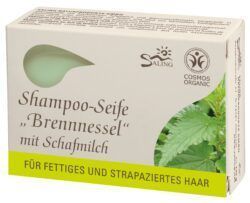 Saling Shampoo-Seife Brennnessel mit Schafmilch für fettiges und strapaziertes Haar 125g