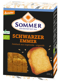 Sommer & Co. Demeter Schwarzer Emmer Zwieback, ungesüßt 200g