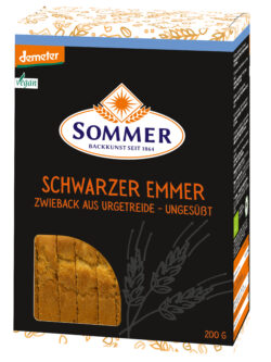 Sommer & Co. Demeter Schwarzer Emmer Zwieback, ungesüßt 6 x 200g