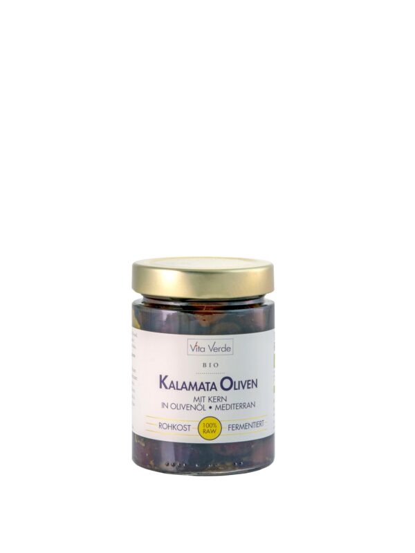 Vita Verde Kalamata Oliven mit Kern in Olivenöl 330 g in 100 % Rohkostqualität 7 x 330g