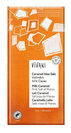 Vivani Caramel Inka Salz Vollmilchschokolade m. 44% Cacao und Kokosblütenzucker 10 x 80g