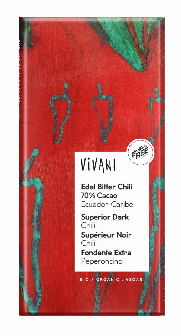 Vivani Edel Bitter Chili Schokolade 70% Cacao Ecuador-Caribe 100g