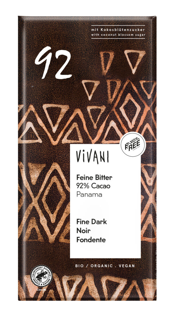 Vivani Feine Bitter Schokolade 92 % Cacao Panama mit Kokosblütenzucker 10 x 80g