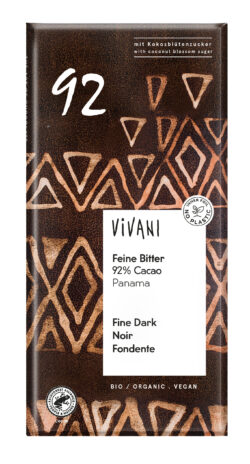 Vivani Feine Bitter Schokolade 92 % Cacao Panama mit Kokosblütenzucker 80g