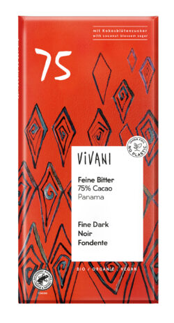 Vivani Feine Bitter Schokolade 75% Cacao Panama mit Kokosblütenzucker 10 x 80g