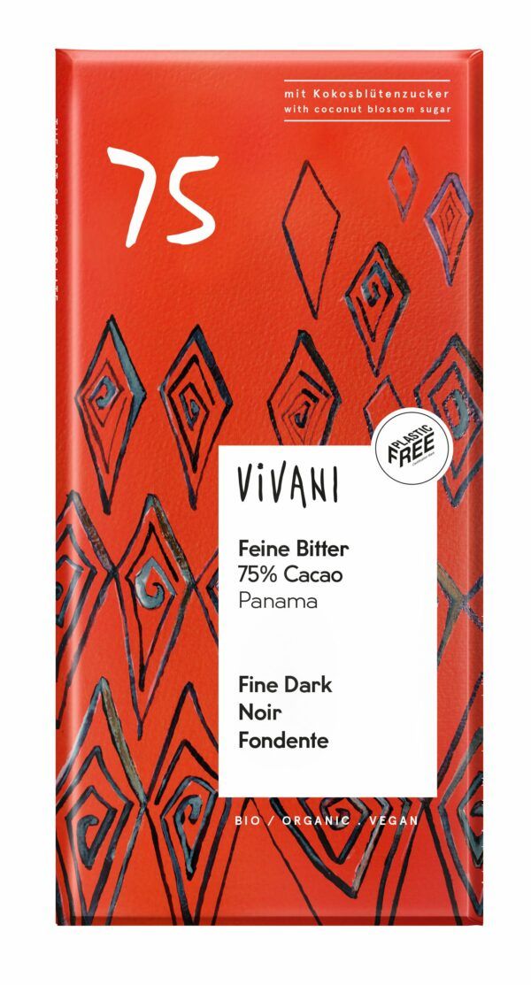 Vivani Feine Bitter Schokolade 75% Cacao Panama mit Kokosblütenzucker 10 x 80g